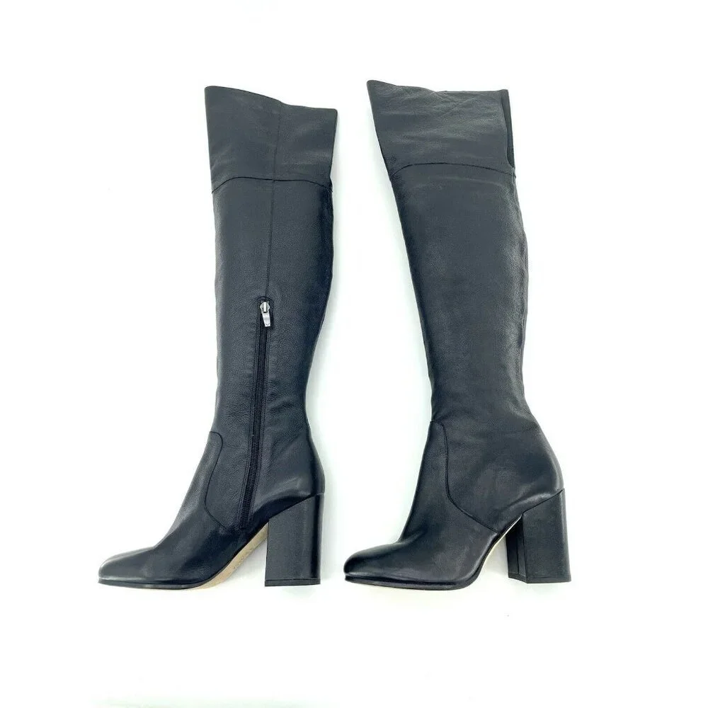 VIA SPIGA Beline Boots Black Leather Tall Over The Knee Block Heel 6.5 NEW $595